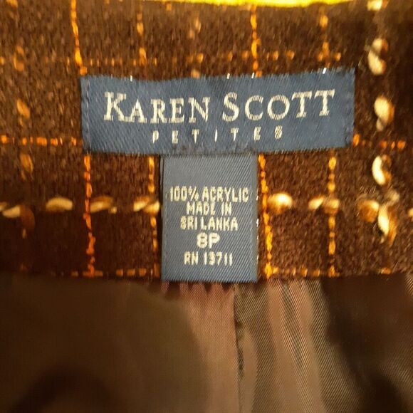 Karen Scott Petites Womens Cropped Open Blazer Brown Tweed Size 8 Petite EUC - Picture 8 of 9